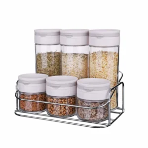 6 Jars Spice Rack Set with Chromed Wire Stand