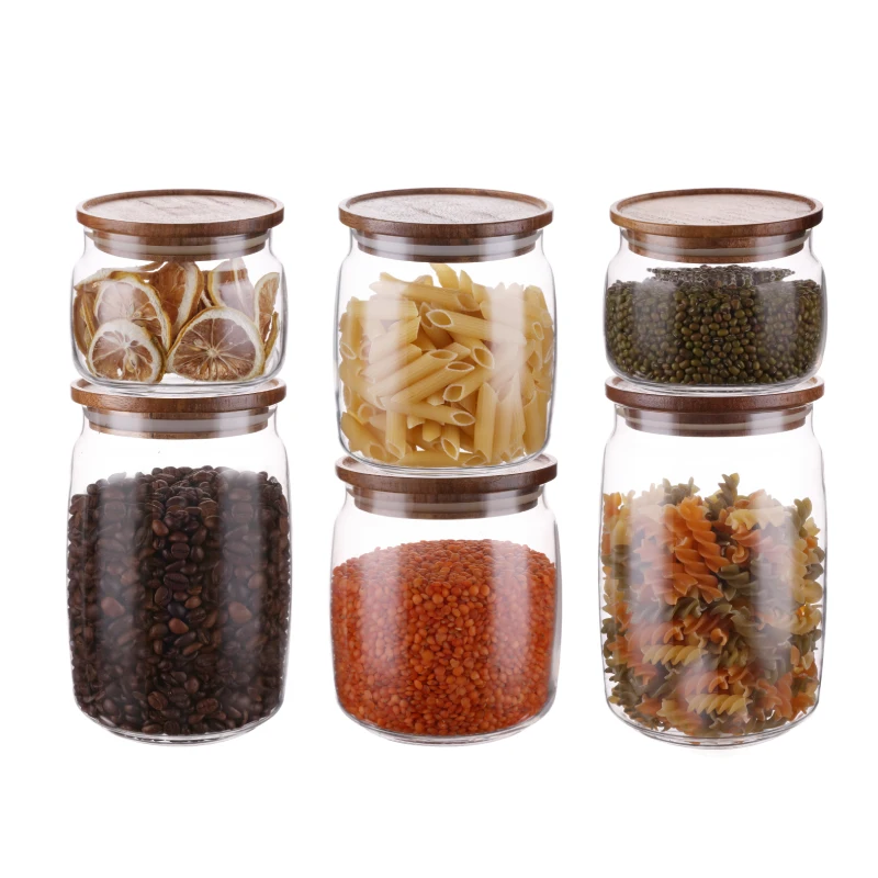 borosilicate glass containers with wood lid (2)