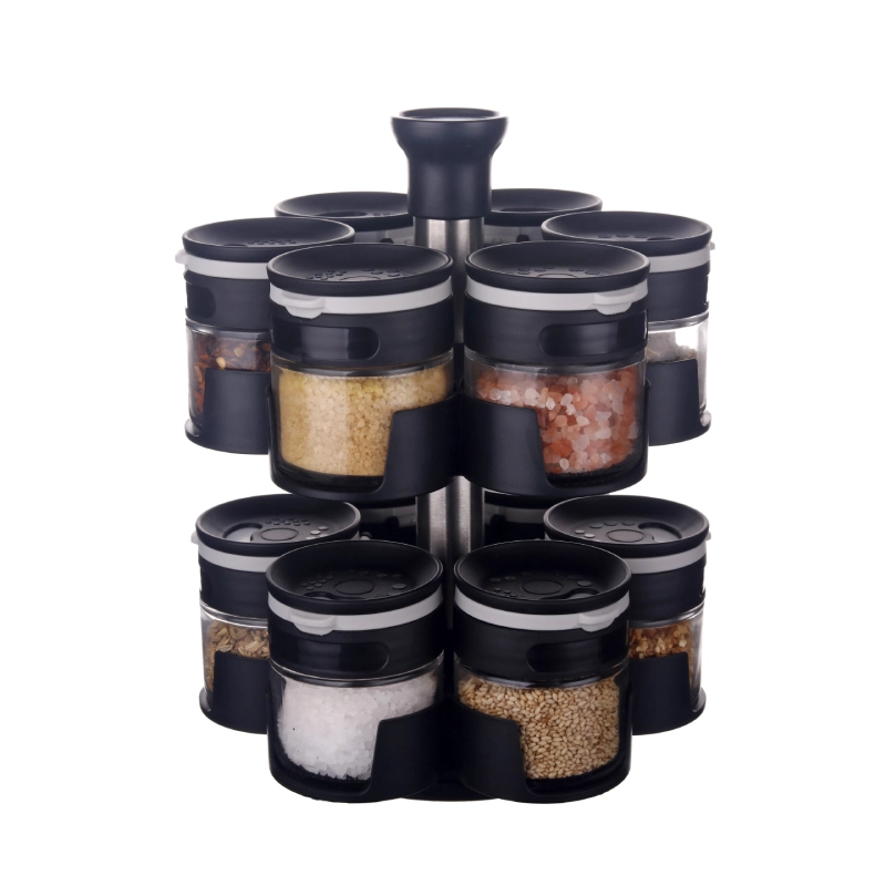 glass spice jar with rack