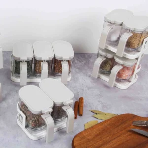 812810 (49)plastic spice jar set with stand 4pcs