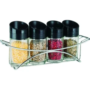 86122241 4pcs small spice containers with stainless spice rack