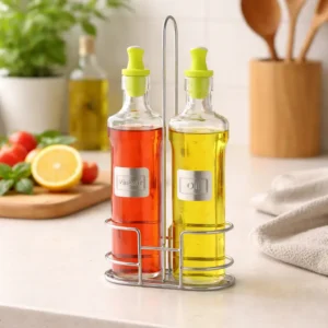 Air tight oil and vinegar set with rack