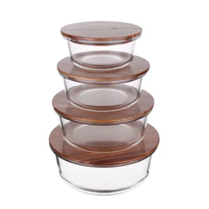 glass container with acacia wood lid 7075