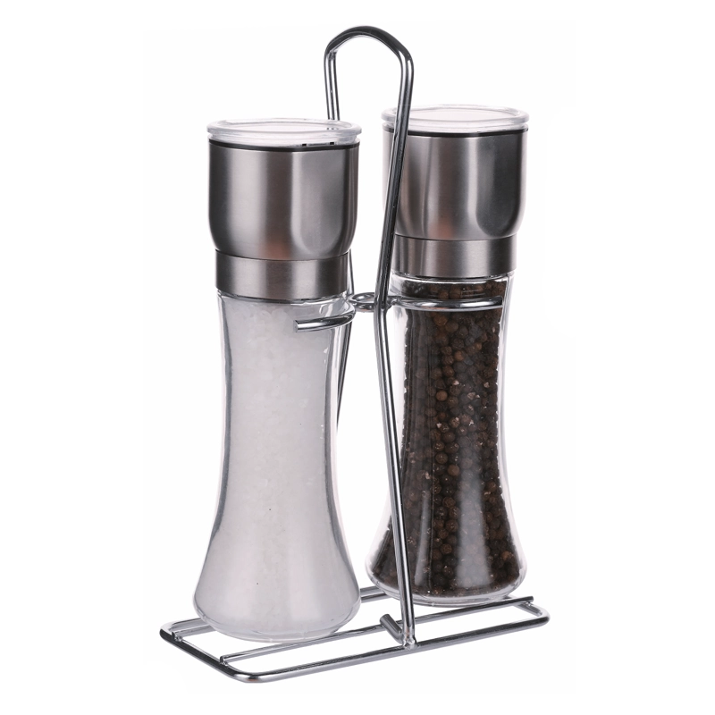 G252700 glass salt mill and pepper grinder with stand