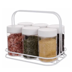 10221000 6pcs round spice jar set with wire spice rack