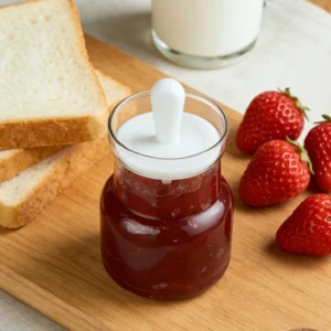 strawberry jam jar with spoon