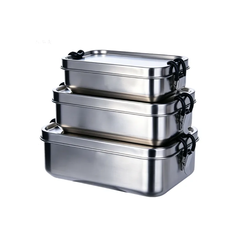 7145 2 Compartment Stainless Steel Lunch Box with Locking Clips