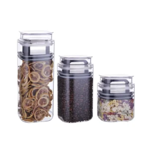 71922R01 Cube Borosilicate Glass Vacuum Seal Canisters with Push down Lid
