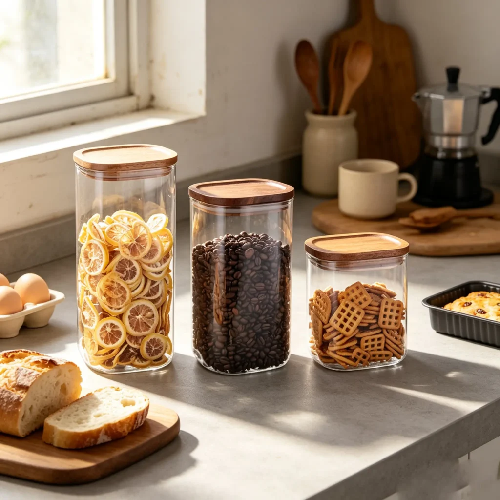 Cubi Borosilcate Glass Jar Set With Acacia Lid 71559 (2)