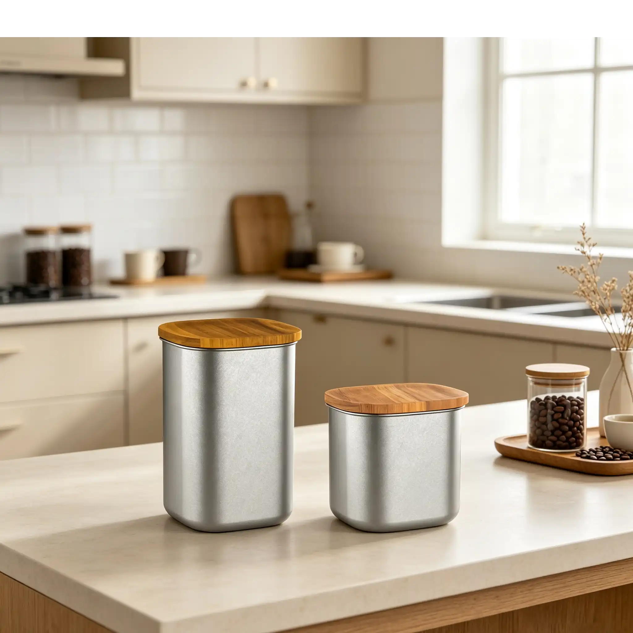 Vintage Cubi S/S Storage Jar With Acacia Lid